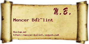 Mencer Bálint névjegykártya